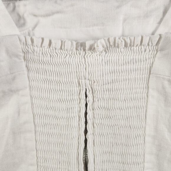 Quince White 100% Linen Top Women’s SZ SM Adjustable Strap Smocked Back - Picture 6 of 14